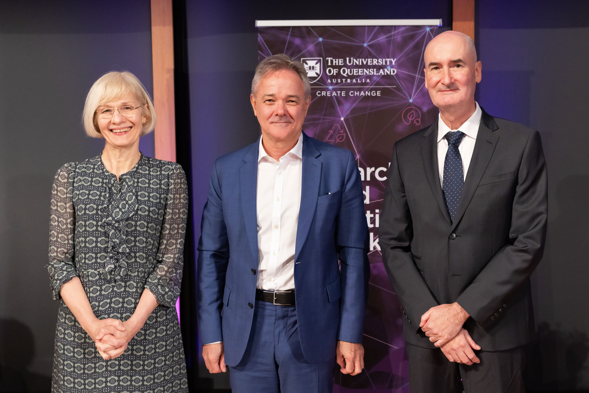 Sir Jeremy Farrar, Chief Scientist of the World Health Organization, pictured with UQ's Vice-Chancellor and President, and the Deputy Vice-Chancellor (Research and Innovation) at the UQ Research and Innovation Awards for Excellence 2024