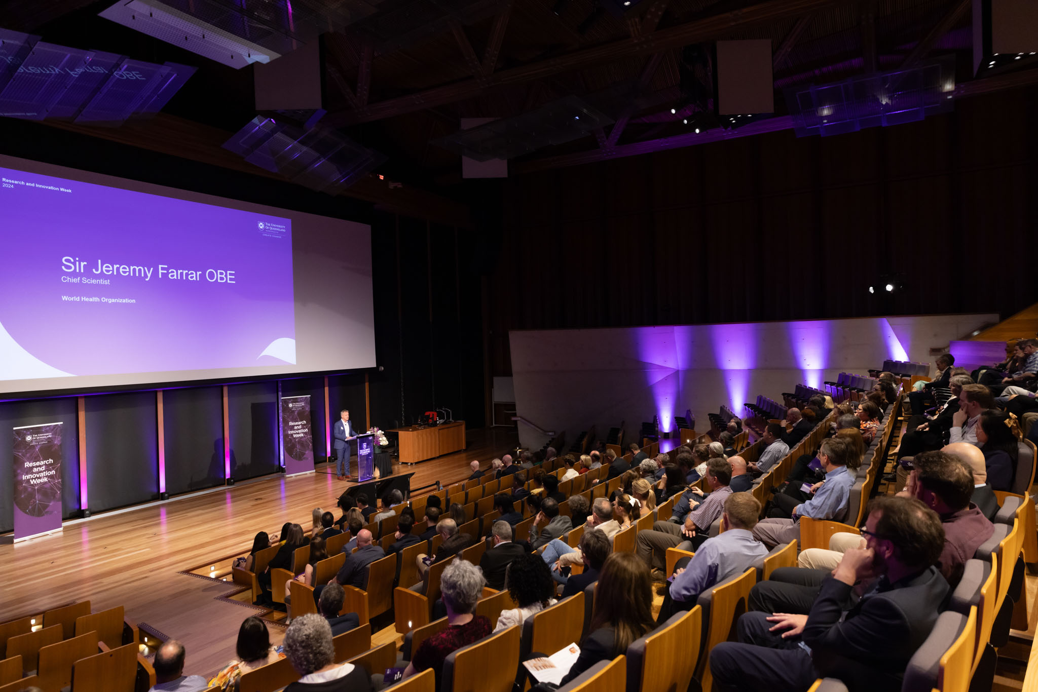 Sir Jeremy Farrar, Chief Scientist of the World Health Organization, delivering a speech at the UQ Research and Innovation Awards for Excellence 2024