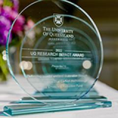 Crystal engraved trophy on a table