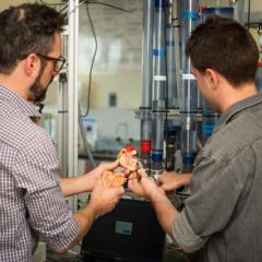 Two researchers in a lab. 